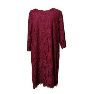 Chico's Floral Lace Shift Dress 3/4 Sleeve Lined Red Burgundy Size 3/16 Women's